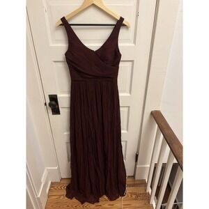 J Crew Women's Wine Red 100% Silk Chiffon‎ Sleeveless Maxi Dress Lined Size 4
